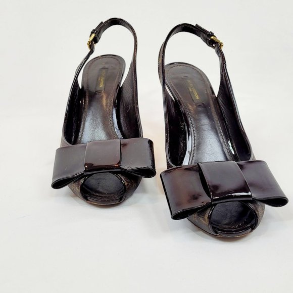Louis Vuitton Brown Monogram Leather Bow Slingback - Picture 1 of 5